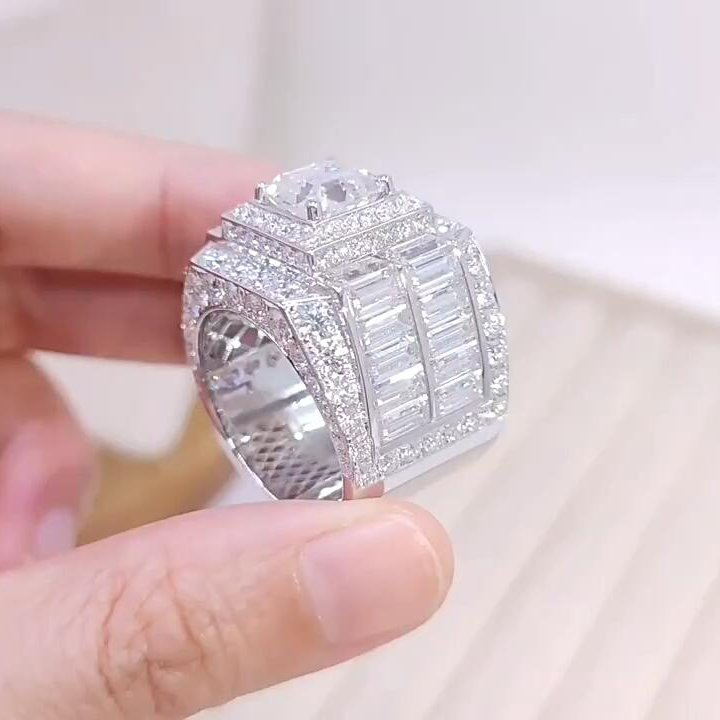 Jzora Handmade Luxury Asscher Cut Wide Band Bold Men's Ring