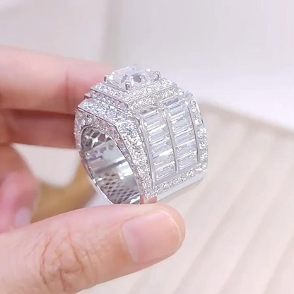 Jzora Handmade Luxury Asscher Cut Wide Band Bold Men's Ring