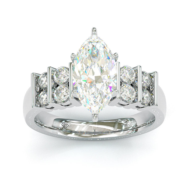 Jzora Marquise Cut Diamond Sterling Silver Wedding Engagement Ring