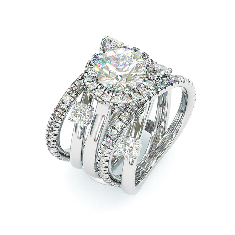 Jzora handmade 3ct round cut  two tone diamond sterling silver bridal set
