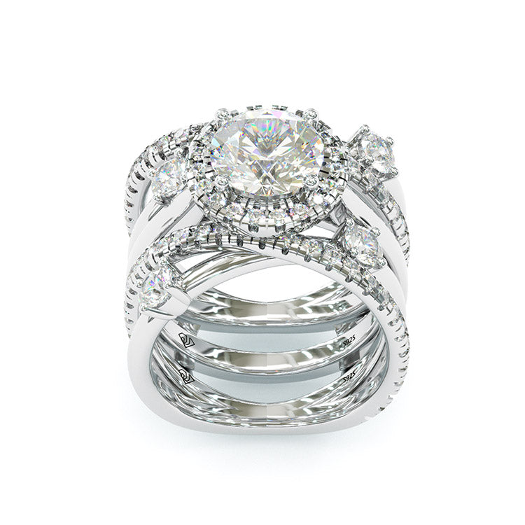 Jzora handmade 3ct round cut  two tone diamond sterling silver bridal set