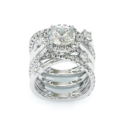 Jzora handmade 3ct round cut  two tone diamond sterling silver bridal set