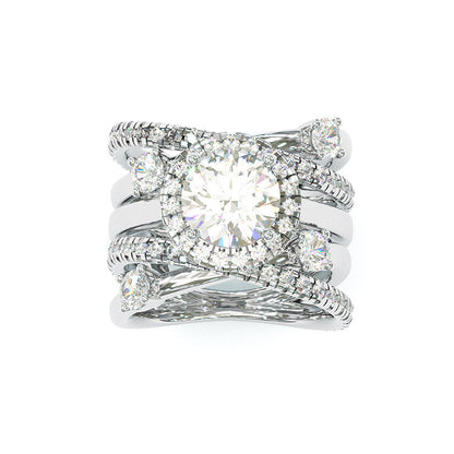 Jzora handmade 3ct round cut  two tone diamond sterling silver bridal set