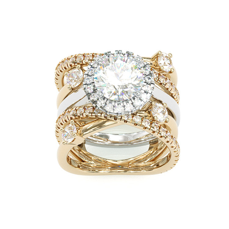 Jzora handmade 3ct round cut  two tone diamond sterling silver bridal set