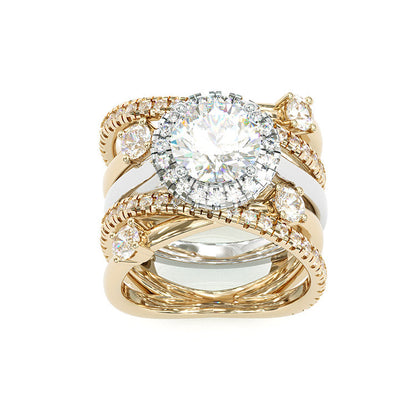 Jzora handmade 3ct round cut  two tone diamond sterling silver bridal set