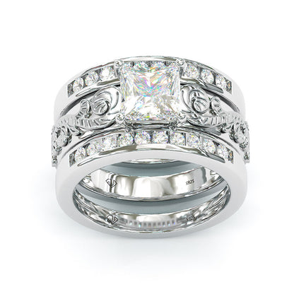 Jzora princess cut vintage style sterling silver wedding bridal ring set