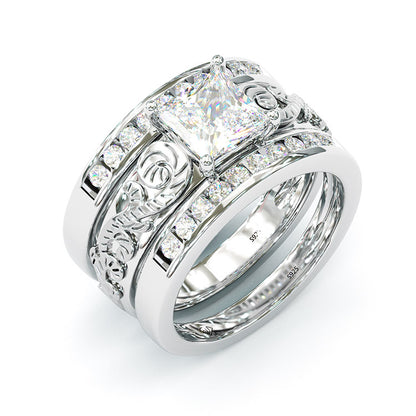 Jzora princess cut vintage style sterling silver wedding bridal ring set