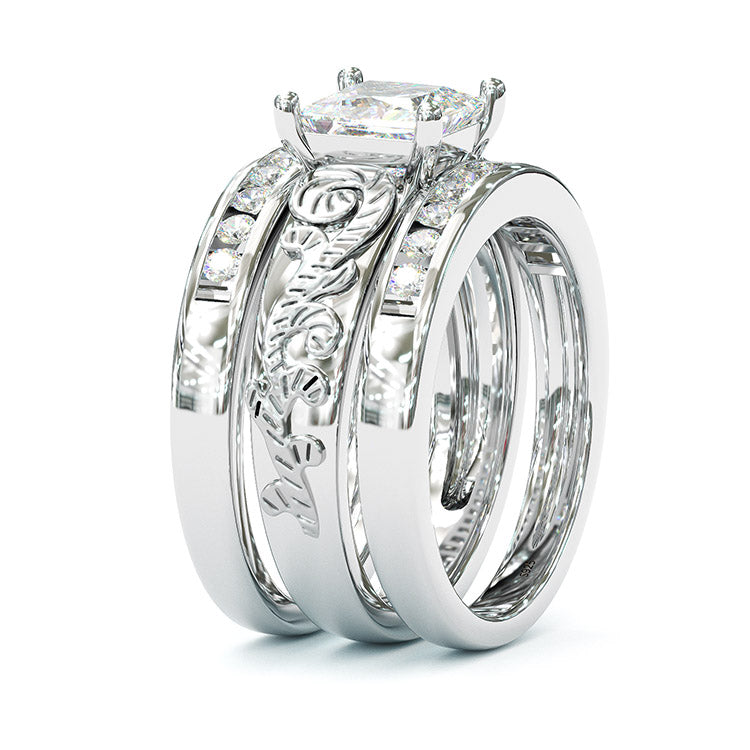 Jzora princess cut vintage style sterling silver wedding bridal ring set