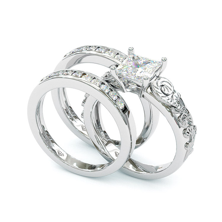 Jzora princess cut vintage style sterling silver wedding bridal ring set