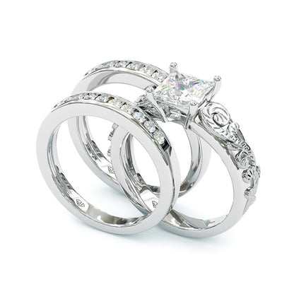 Jzora princess cut vintage style sterling silver wedding bridal ring set