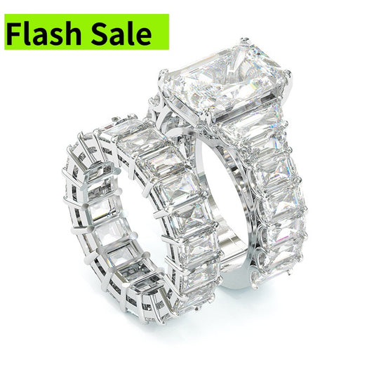Jzora handmade radiant cut anniversary sterling silver wedding ring  bridal set