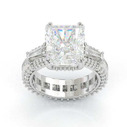 Jzora handmade emerald cut  three stone diamond sterling silver engagement ring