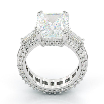 Jzora handmade emerald cut  three stone diamond sterling silver engagement ring