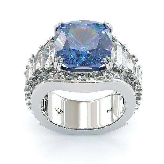 Jzora cushion cut sapphire diamond sterling silver vintage engagement ring