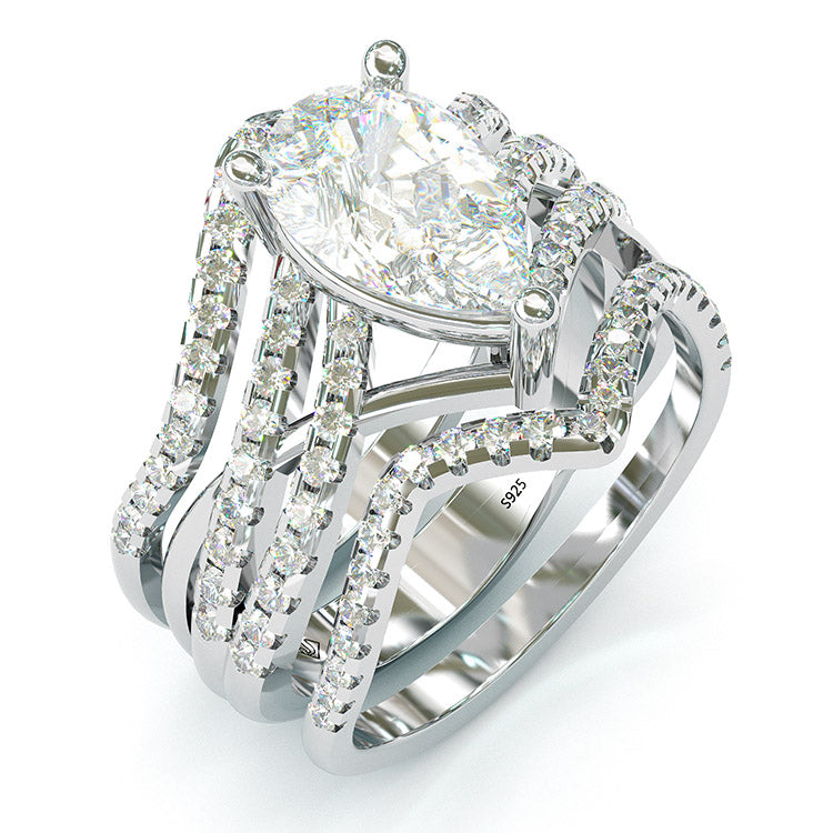 Jzora handmade pear cut classic sterling silver wedding bridal ring set