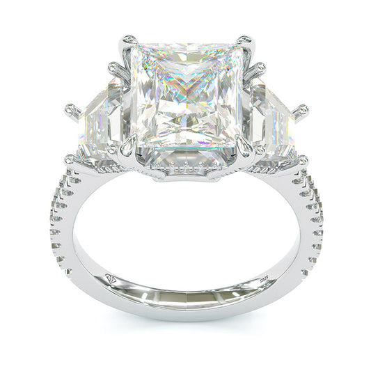 Jzora Handmade Radiant Cut Three Stone Sterling Silver Engagement Ring