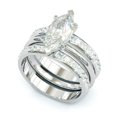Jzora handmade 3ct marquise cut anniversary wedding bridal ring set