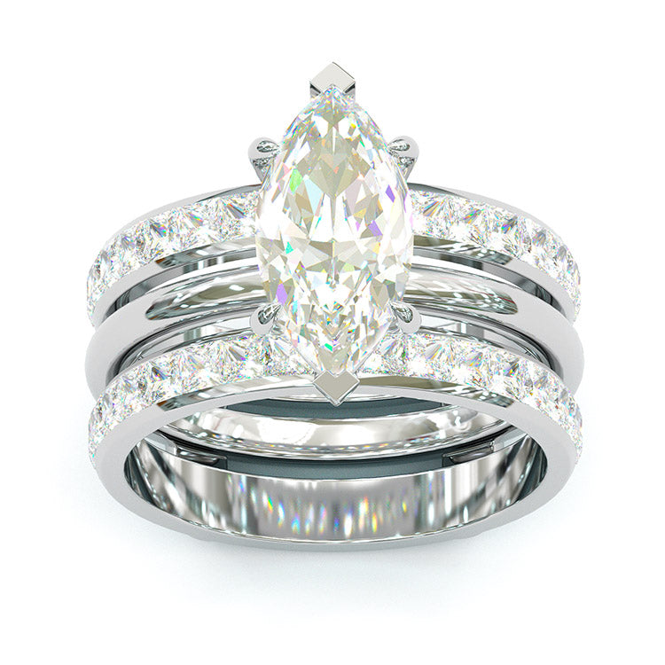 Jzora handmade 3ct marquise cut two tone anniversary wedding sterling silver bridal set