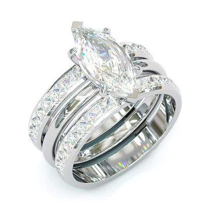 Jzora handmade 3ct marquise cut two tone anniversary wedding sterling silver bridal set