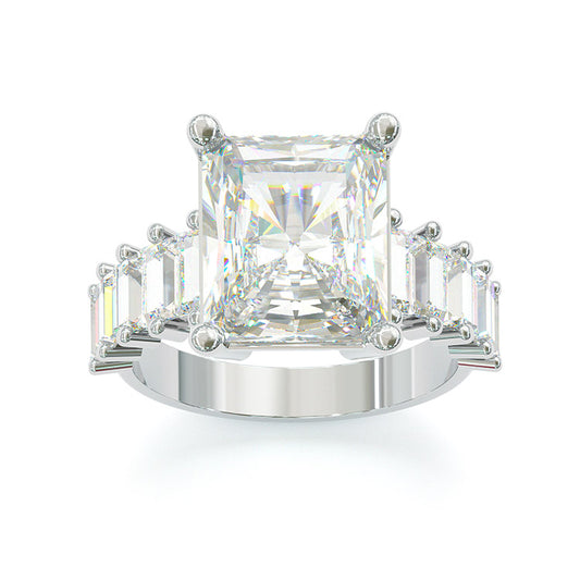 Jzora Handmade Radiant Cut Created Diamond Sterling Silver Engagement Ring