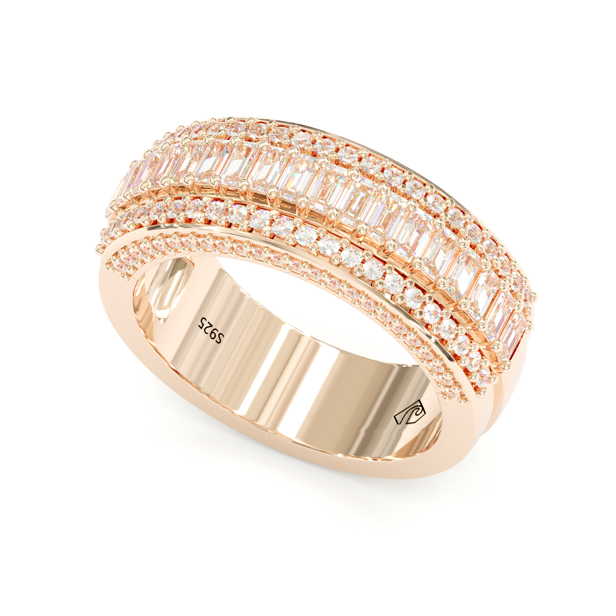 Jzora Handmade Emerald Cut Sterling Silver Eternity Women's Band  Wedding Ring