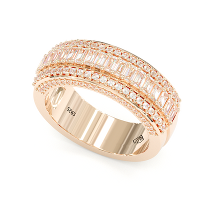 Jzora Handmade Emerald Cut Sterling Silver Eternity Women's Band  Wedding Ring