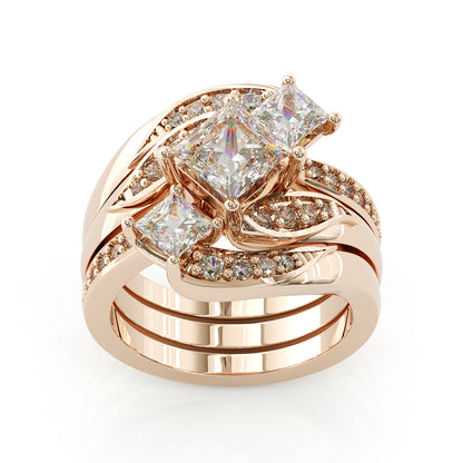 Jzora handmade princess cut vintage sterling silver Engagement Wedding 3pcs Bridal  Set