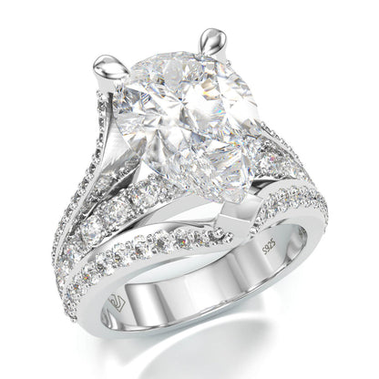 Jzora handmade pear cut created diamond sterling silver engagement ring