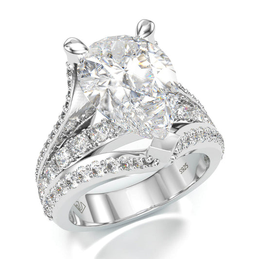 Jzora handmade pear cut created diamond sterling silver engagement ring