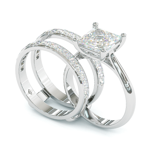 Jzora handmade princess cut Moissanite two tone anniversary ring wedding ring bridal set