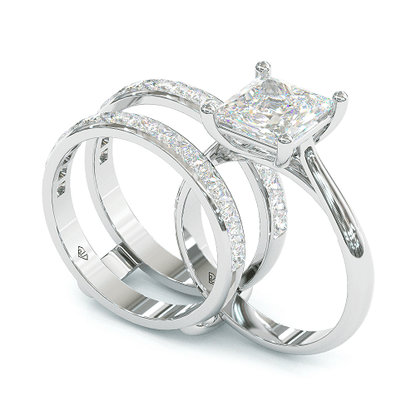 Jzora handmade princess cut Moissanite two tone anniversary ring wedding ring bridal set