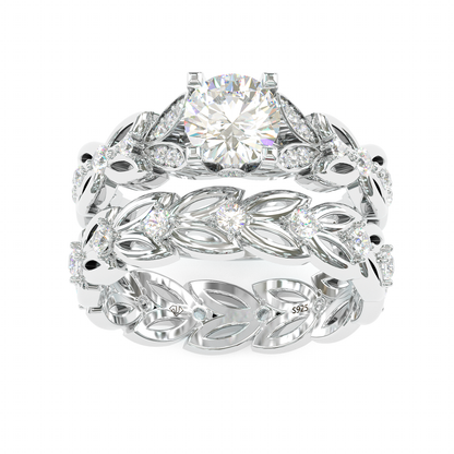 Jzora handmade round cut butterfly Sterling silver wedding ring bridal set