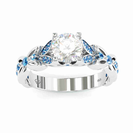 Jzora handmade round cut  butterfly wedding ring engagement ring