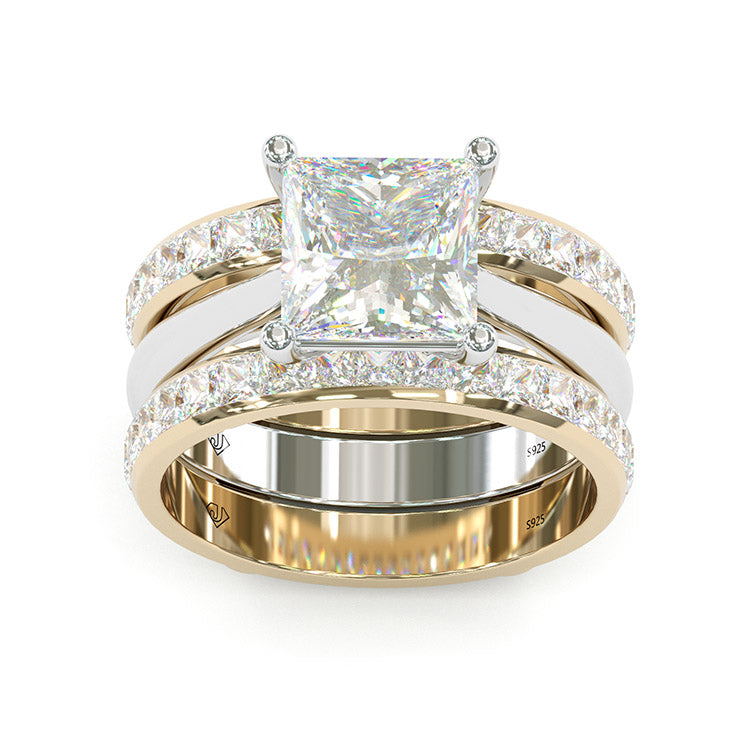 Jzora handmade princess cut 2 pcs sterling silver wedding ring bridal set