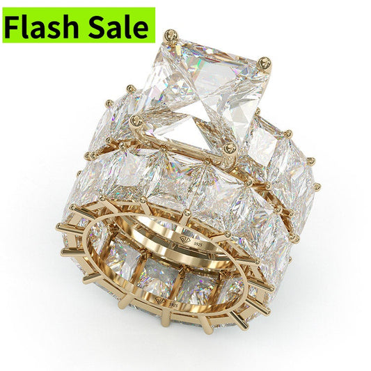 Jzora cushion anniversary ring  wedding ring  gold bridal set