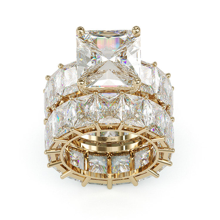 Jzora handmade princess cut created diamond sterling silver wedding ring bridal set