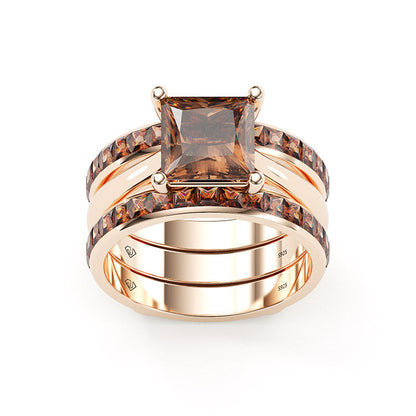 Jzora handmade princess cut 2 pcs sterling silver wedding ring bridal set