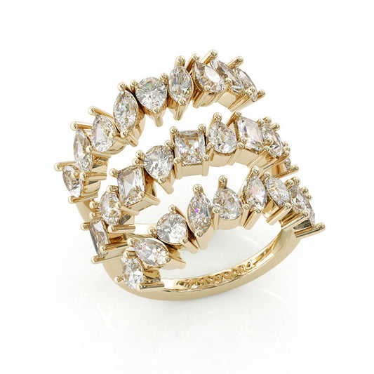 Jzora handmade gold triple row spiral wrap diamond sterling silver ring