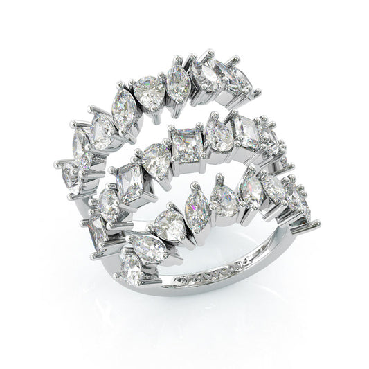 Jzora handmade triple row spiral wrap diamond sterling silver ring