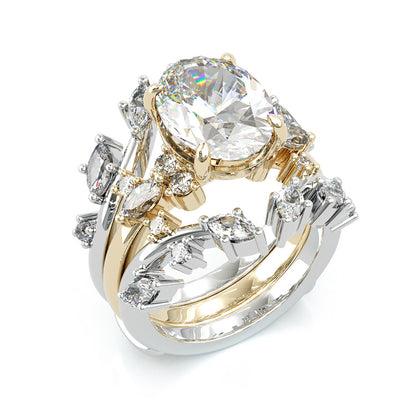 Jzora handmade 3ct oval cut classic sterling silver 2pcs bridal ring set