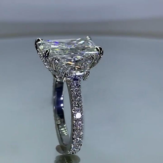 Jzora Radiant Cut Three Stone Sterling Silver Wedding Ring Engagement Ring