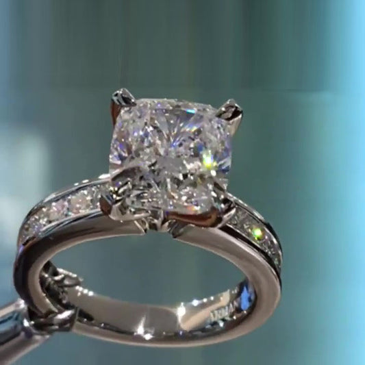 Jzora Classic Created Diamond Cushion cut Sterling Silver Engagement Ring