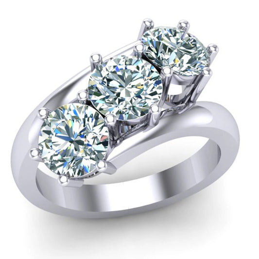 Jzora handmade three stone round cut moissanite sterling silver ring