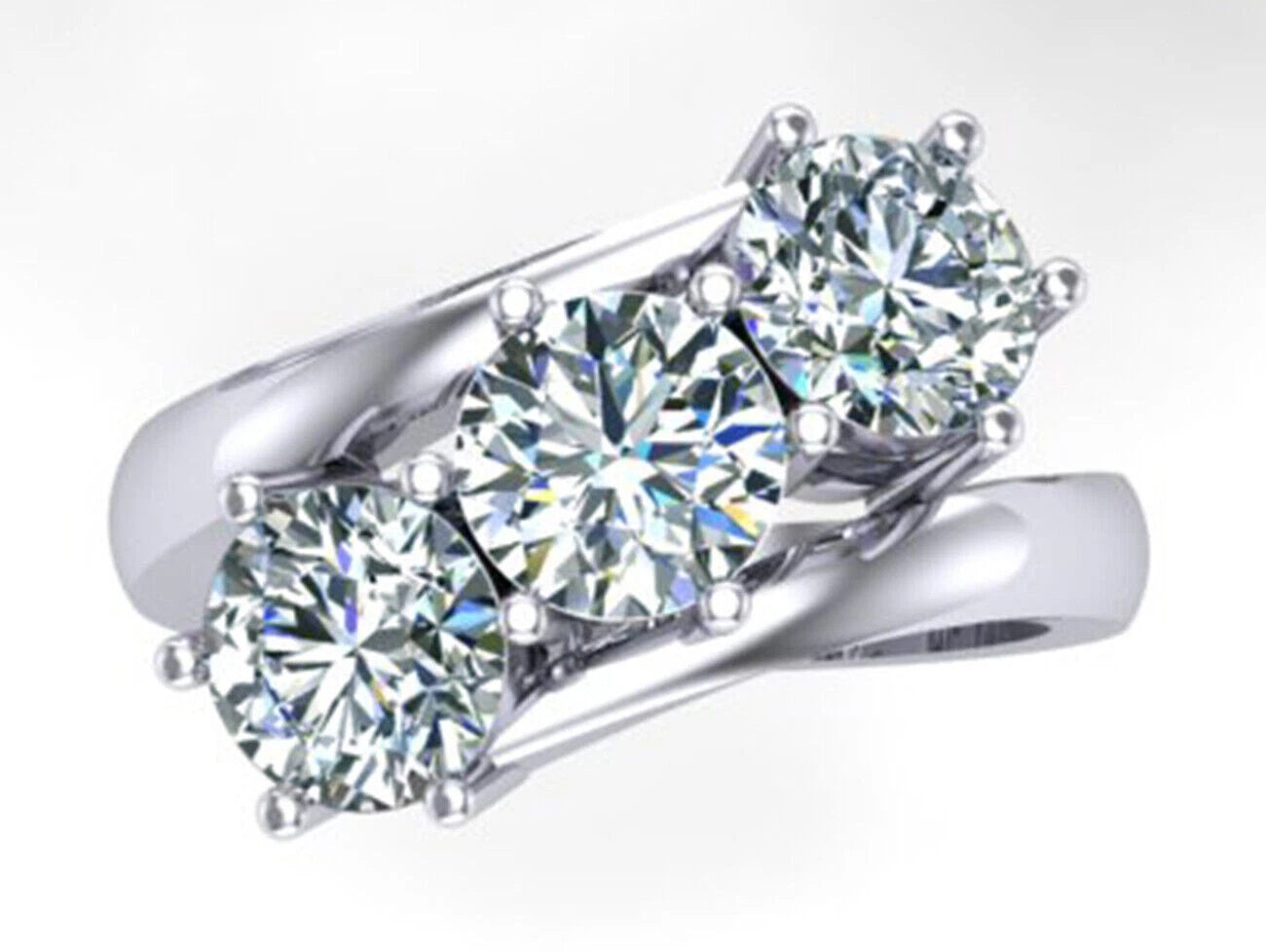 Jzora handmade three stone round cut moissanite sterling silver ring