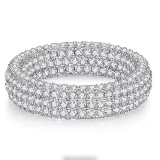 Jzora handmade white-color three-row  round cut brilliant moissanite sterling silver men's ring