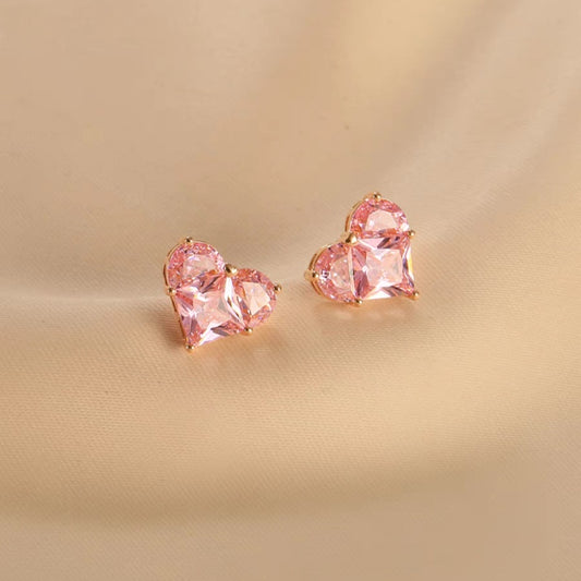 Jzora handmade romantic pink heart shaped sterling silver stud earrings