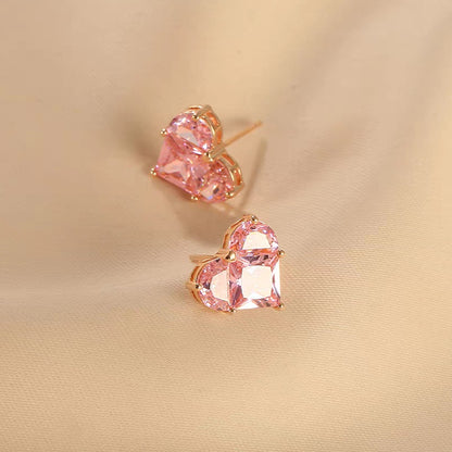 Jzora handmade romantic pink heart shaped sterling silver stud earrings