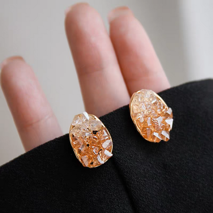 Jzora handmade classy & stylish ombre orange crystal sterling silver stud earrings