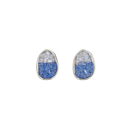 Jzora handmade trendy ocean salt ombre blue crystal sterling silver stud earrings