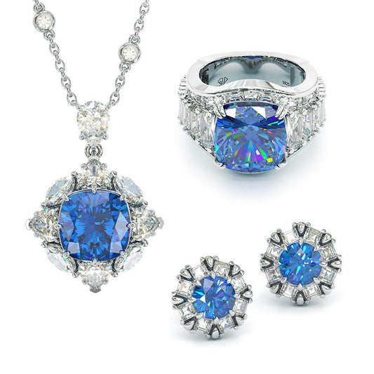 Jzora handmade vintage style sapphire jewelry set